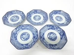 古伊万里　染付　六寸八角皿　5客